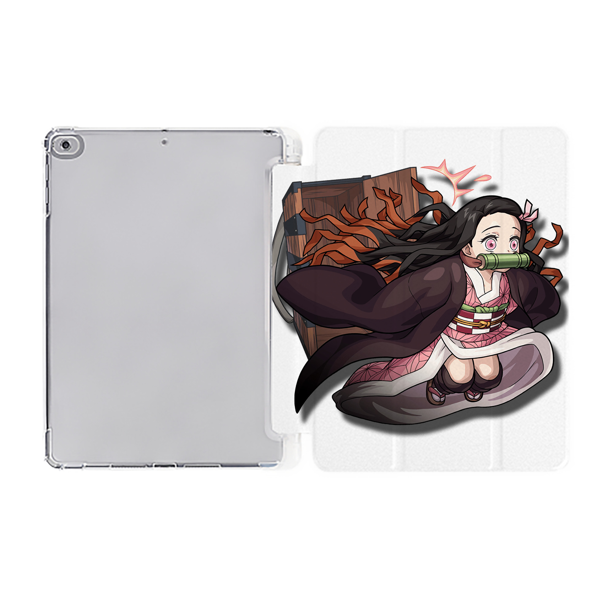 （画像用） 鬼滅の刃（きめつのやいば）竈門 禰󠄀豆子／かまど ねずこ Kamado Nezuko IPad ケース ペン収納付き 三つ折りスタンド PUレザー×シリコン 対応機種9.5/10.5/10.9インチ